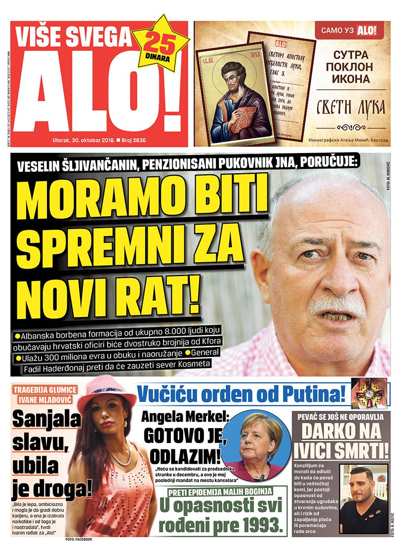 Naslovna strana Alo utorak 30. okt