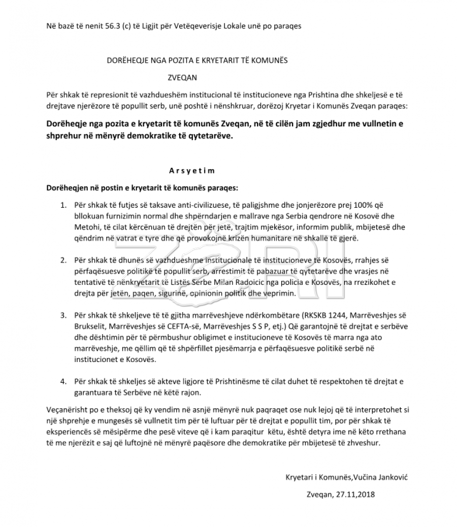 vucina ostavka albanski