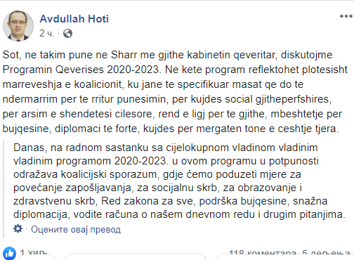 Foto: Fejsbuk, Avdulah Hoti