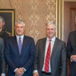 Podela Kosova je Vučićeva strategija FOTO: Ričard Grenel, Hašim Tači, Robert Obrajen (O'Brian), Aleksandar Vučić/ NSA Tviter nalog