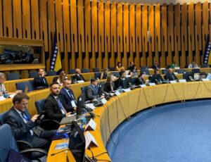 Delegacija Srbije napustila konferenciju u BiH Poslanik Samoopredeljenja Arber Redžaj (Arber Rexhaj) u Sarajevu u Bosni i Hercegovini na zasedanju predstavnika Komisije za odbranu i bezbednost parlamenata Jugoistočne Evrope