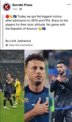 FOTO: Skrin&scaron;ot Korrekt press/prekinuta utakmica Rumunija Kosovo