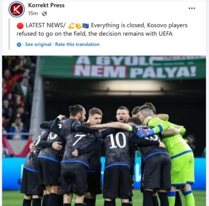 FOTO: Skrin&scaron;ot Korrekt press/prekinuta utakmica Rumunija Kosovo
