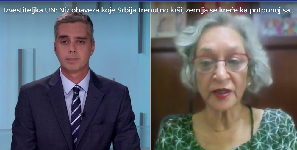 Izvestiteljka UN: Niz obaveza koje Srbija trenutno krši, zemlja se kreće ka potpunoj samovolji vlasti