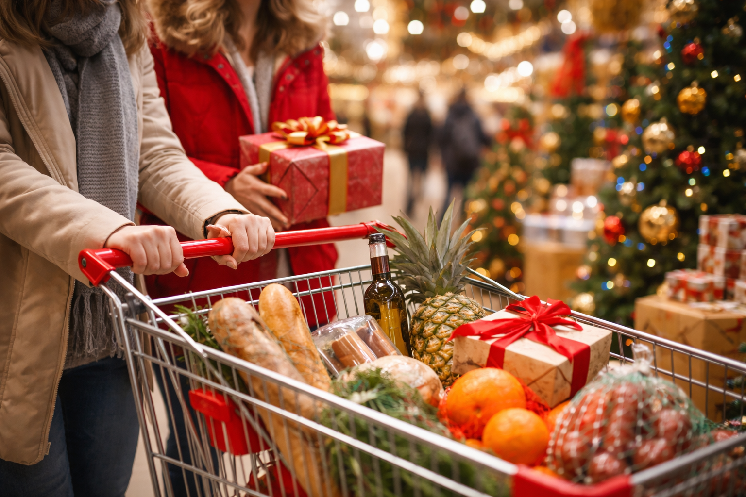 nova godina bozic božić praznik praznici kupovina kolica market šoping